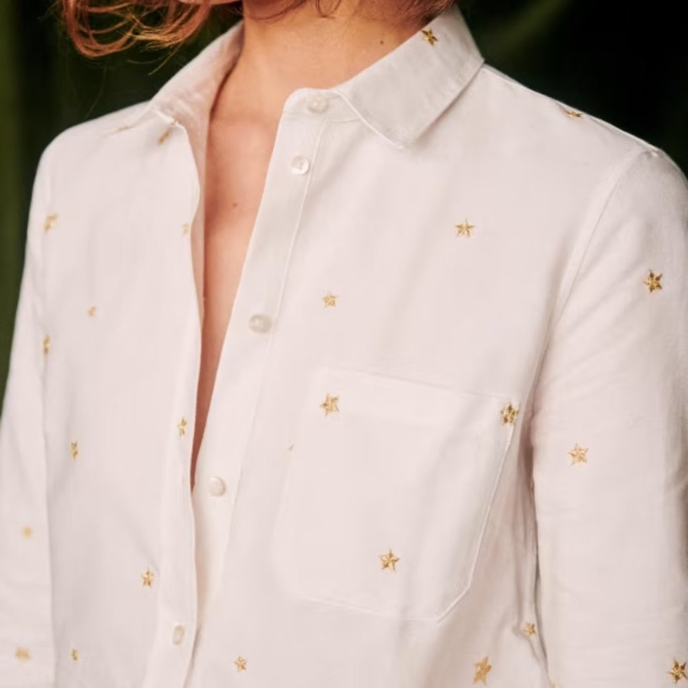 Sezane Tomboy Shirt Stars Embroidered Size 36